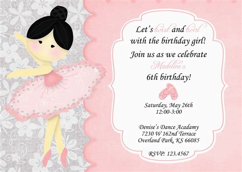 Ballerina Invitations For Birthday Ballerina Birthday Party Invitation Wording BirthdayBuzz