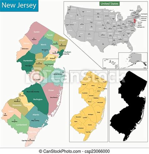 New Jersey Map Map Of New Jersey State Designed In Illustration With