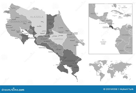 Mapa Blanco Y Negro Altamente Detallado De Costa Rica Ilustración del