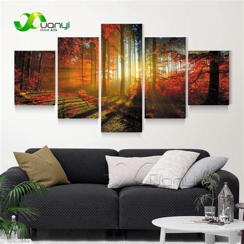 5 Panel Tree Nature Landscape Wall Art Canvas Oil Painting Forest