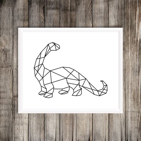 Geometric Dinosaur Art Print Black And White Long Neck Brontosaurus