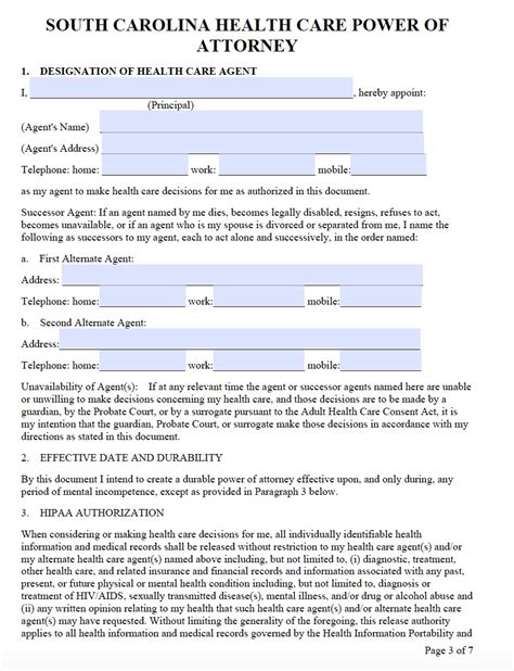 South Carolina Power Of Attorney Printable Blank Form Printable Forms Free Online