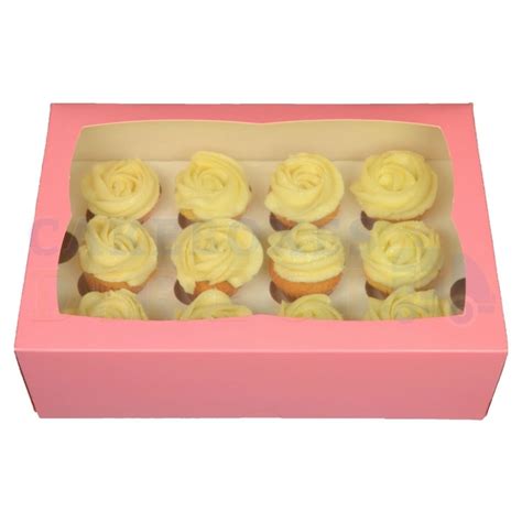 Premium 12 Mini Cupcake Pink Window Box With 3 5cm Divider Qty 100 Cake Boxes And Cupcake Boxes