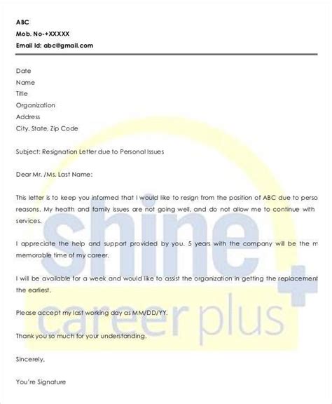 Free 9 Health Resignation Letter Samples And Templates In Pdf Ms Word