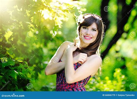 Beautiful Woman With Long Hair In Summer Park Stock Image Image Of