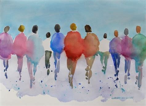 People Viii Original Watercolor Painting Landscape And
