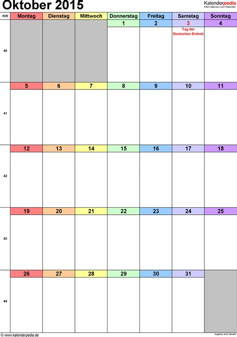 Kalender Oktober 2015 Als Excel Vorlagen