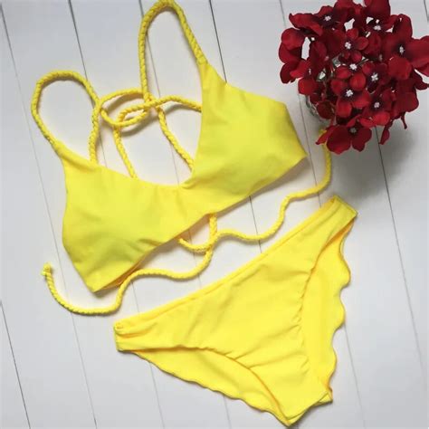 Yellow Bikini Set 2017 Summer Thong Biquini Women Sexy Beachwear