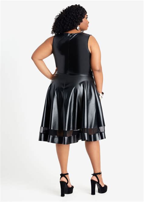 Plus Size Mesh And Faux Leather Dress Plus Size Fit N Flare Dress