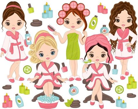 72 Little Spa Girls Clipart Vector Spa Girl Spa Party Etsy In 2021
