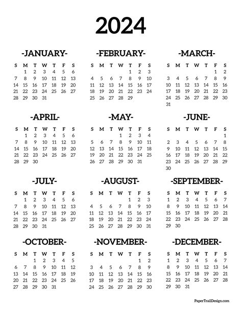 Calendar At A Glance 2024 2024 Calendar 2024 Printable