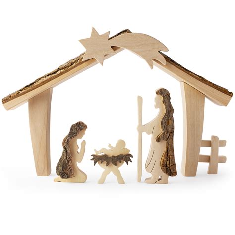 Christmas Wooden Nativity Set With Mary Joseph And Baby Jesus Rustic