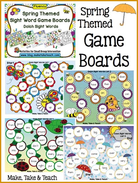 Spring Themed Sight Word Game Boards Make Take And Teach