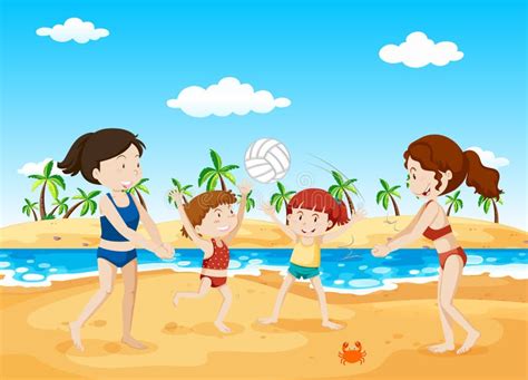 Люди играя волейбол на пляже Иллюстрация вектора иллюстрации насчитывающей тренировка спорт