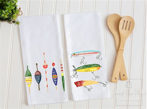Fishing Kitchen Towels Fish Lures And Bobbers Tea Towel Set Etsy