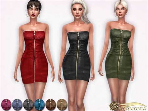 Strapless Leather Dress With Front Zipper By Harmonia Sims 4 Female