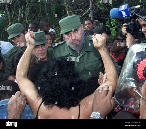 Cuban President Fidel Castro Listens To Local Villagers In The Province Of Matanzas After