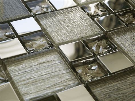 Silver Iridescent Foil Glass And Chrome Metal Square Mosaic Tiles 8mm
