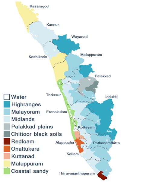 Kerala map showing backwaters and mangroves in the west. Kerala State Map - Kerala Tourism District Map , Kerala ...