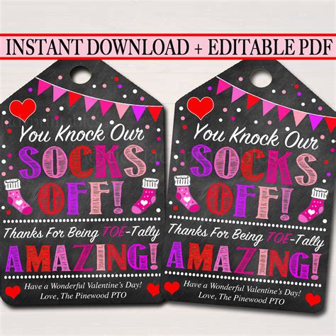 Valentines T Tags You Knock Our Socks Off Printable — Tidylady Printables