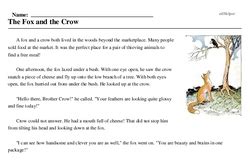 Initiating event (what starts the story?) a fox spied the crow and the cheese. The Fox and the Crow - Reading Comprehension Worksheet ...