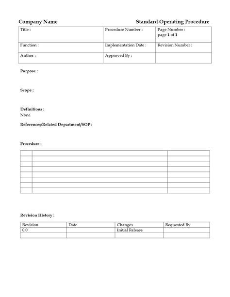 Standard Operating Procedure Sop Template Excel