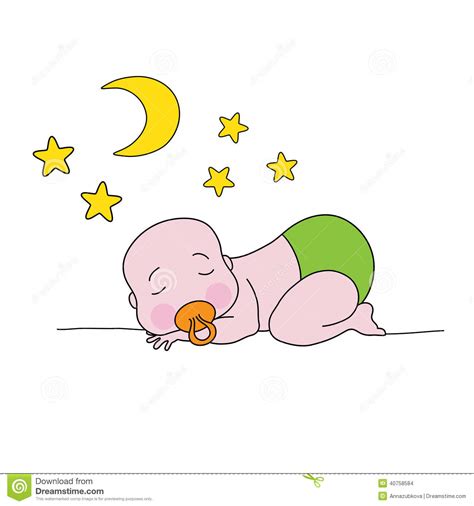 A Sleeping Baby With Moon And Stars Stock Vector Illustration Of