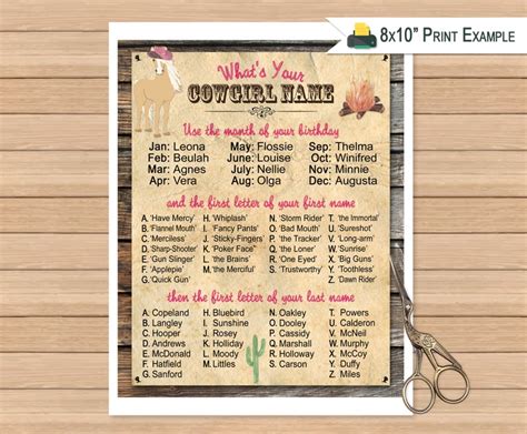 Whats Your Cowgirl Name Western Wild West Birthday Game Etsy