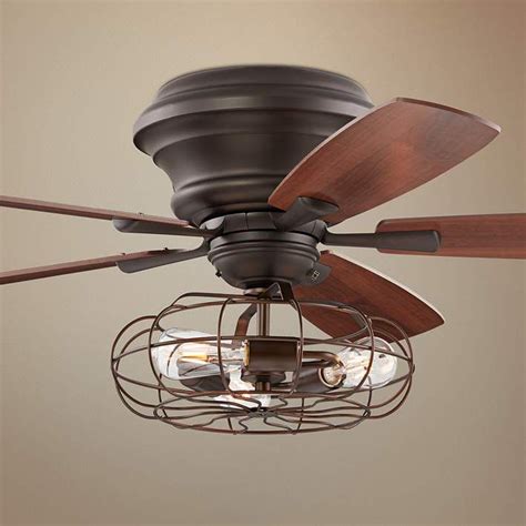 Cirrus hugger was designed by ron rezek for the modern fan co. 52" Oil-Rubbed Bronze Hugger Ceiling Fan LED Cage Light ...