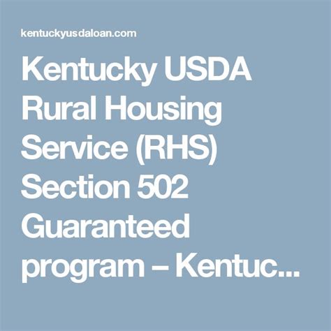 Kentucky Usda Rural Housing Service Rhs Section 502 Guaranteed