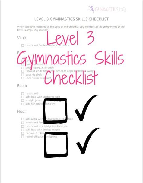 Printable Level 3 Gymnastics Skills Checklist To Get The Rest Of The