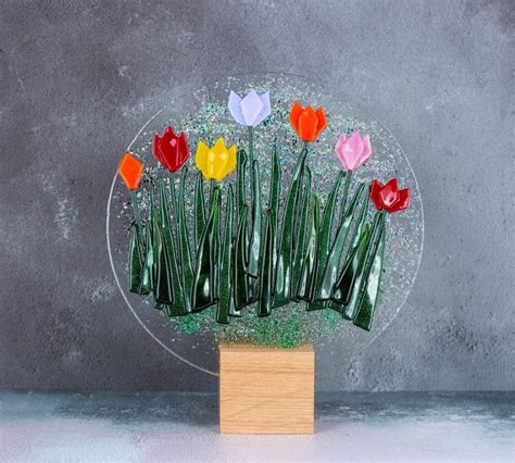 Tulip Flower Fused Glass Plate Spring Summer Flowers Floral Etsy Uk Tulips Art Fused