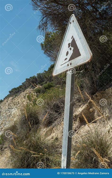 Triangular Warning Sign Landslides Stock Image Image Of Hazard