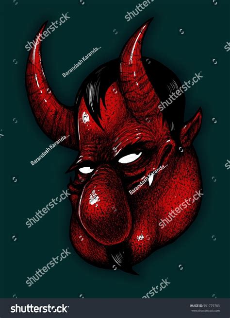 Funny Smiling Devil Head Demon Satan Stock Illustration 551779783