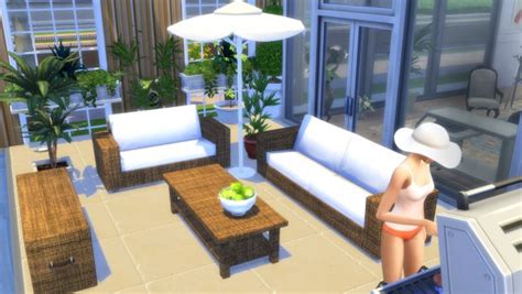 Grab a cup of tea and a blanket, and sit outside to watch the sunset from this beautiful location. Mod The Sims: Garden Furnitures - Set by Wallpaper recolors • Sims 4 Downloads