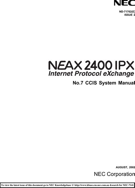 Nec Nd 71762e Users Manual Neax 2400 Ipx No7 Ccis System