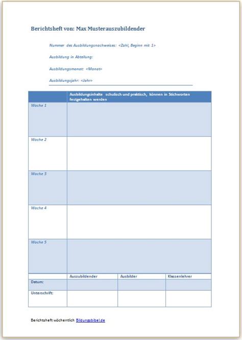 Finde deinen ausbildungsplatz für 2021 und 2022 und bewirb dich direkt hier auf ausbildung.de! Berichtsheft Vorlage, Muster, Beispiel Ausbildungsnachweis ...