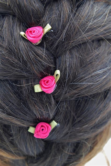 Pink Rose Hair Pins Pink Flower Hair Pin Pink Satin Rose Etsy