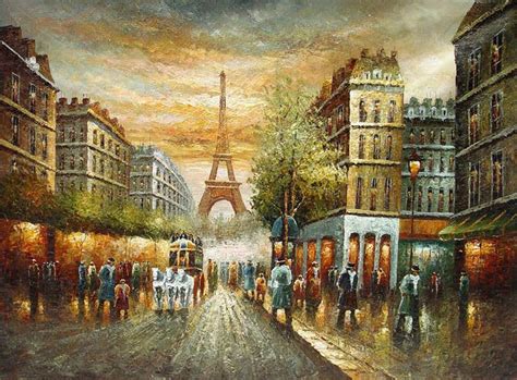 Oil Painting Impressionism Paris Street Scene Traveling Carriage On The