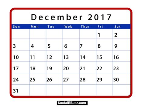 December 2017 Calendar With Holidays December