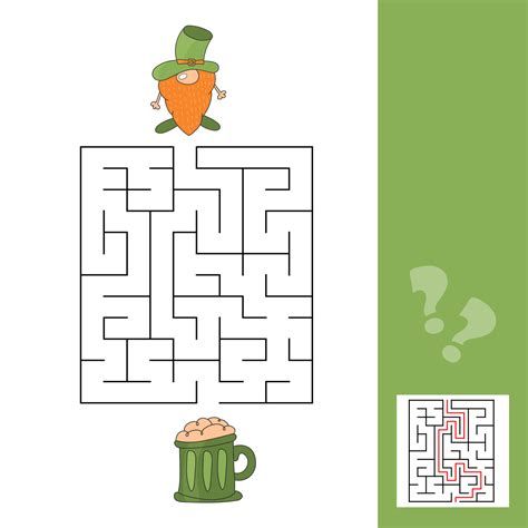 Maze Game For Kids Help Red Leprechaun To Find His Way To The Green