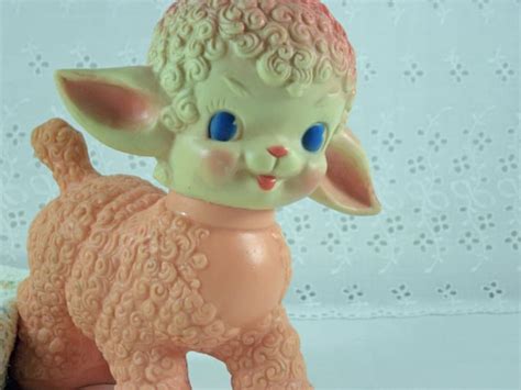 Vintage Squeak Toy Rare Baby Toy Pink Lamb 1955 The Sun Rubber