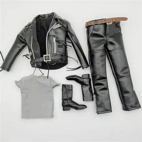 16 Male Soldier Punk Leather Jacket Pants Boots T Shirt Belt Suits Set