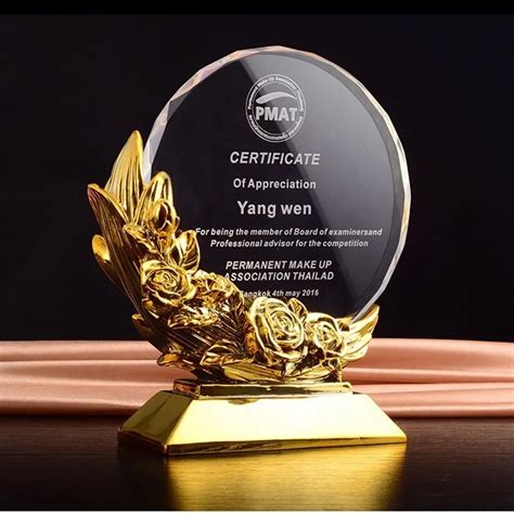 New Design Crystal Trophy Award Antique Gold B J106 Gold Metal Crystal