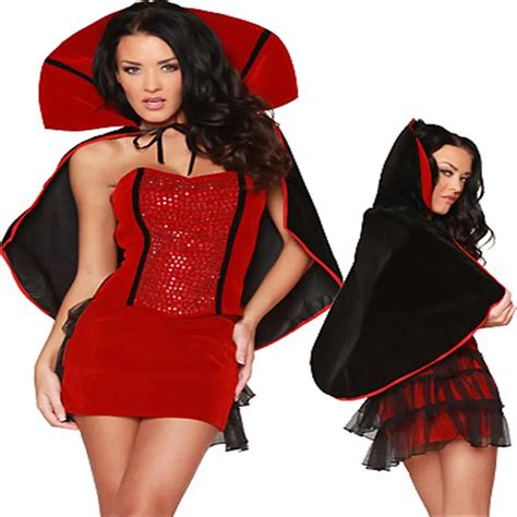 Three Piece Sexy Vampire Halloween Costume For Women Sequin Fancy Dress