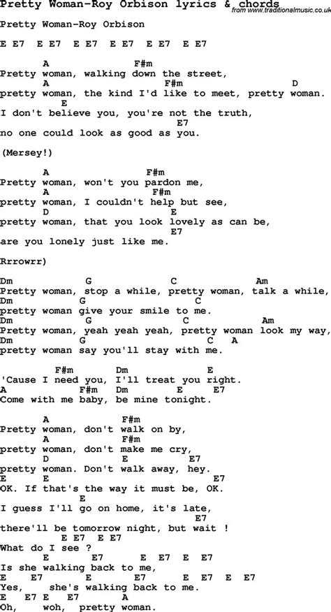 Love Song Lyrics For Pretty Woman Roy Orbison With Chords For Ukulele