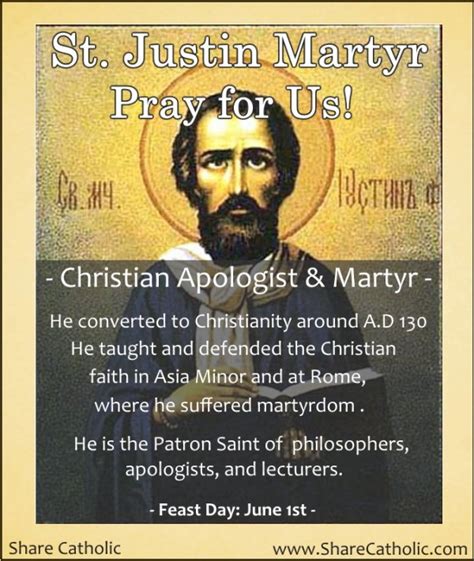 St Justin Martyr Feast Day June 1st