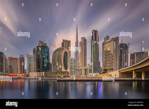 Dubai in the evening after sunset. United arab emirates city skyline