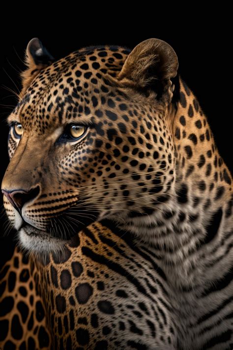 Close Up Of A Leopards Face On A Black Background 23043438 Stock