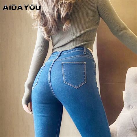 sexy butt jeans for women straight style denim pants trousers 2022 blue gray elastic waist high